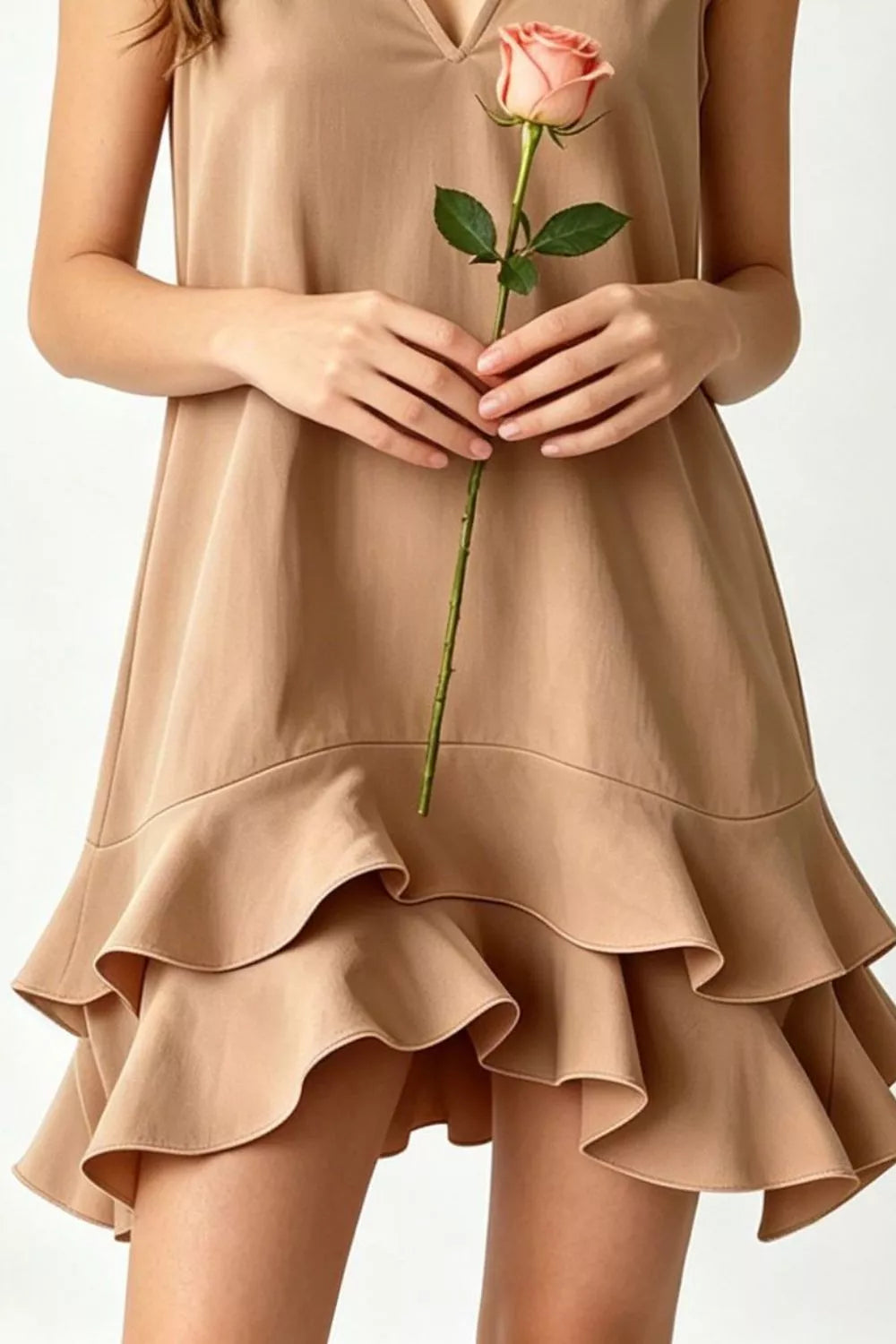 Women's Mini Dress – Ruffle Hem V-Neck