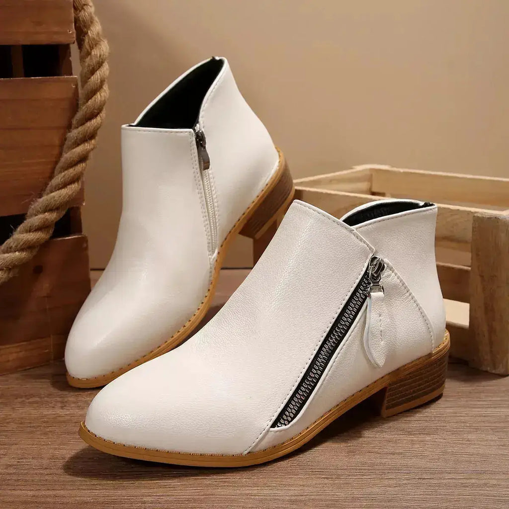 PU Leather Block Heels Ankle Boots for Women by Parfymia