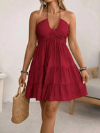Women's Plus Size Halter Neck Tiered Ruffle Mini Dress