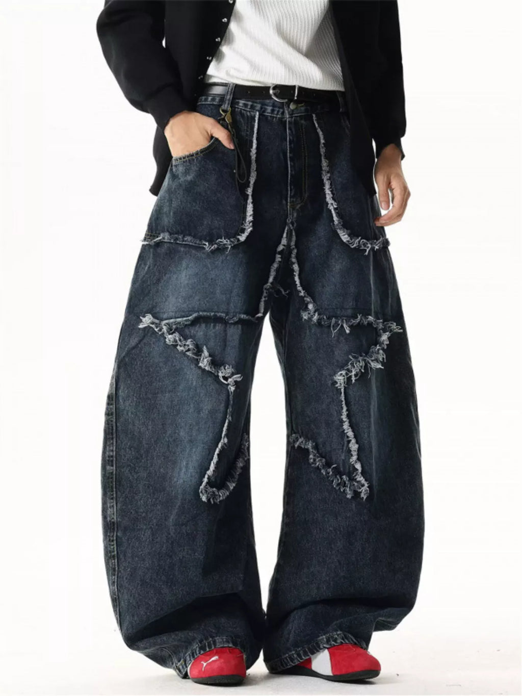 Men's Pants Star Patchwork Wide Leg Jeans