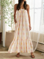 Women's Lounge Dress – Printed Maxi with Ruffled Hem