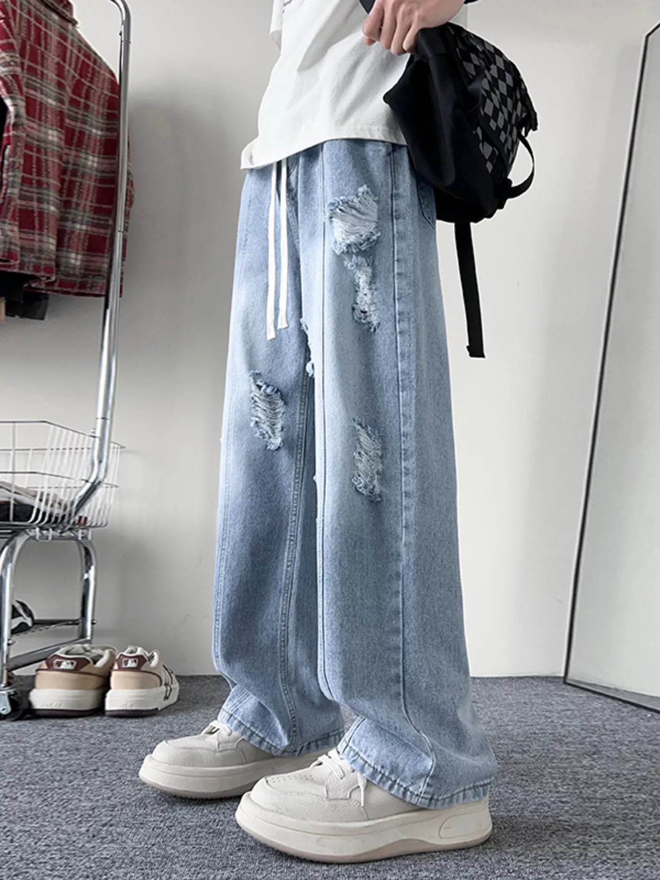 Men's Pants Distressed Wide Leg Jeans Plus Size