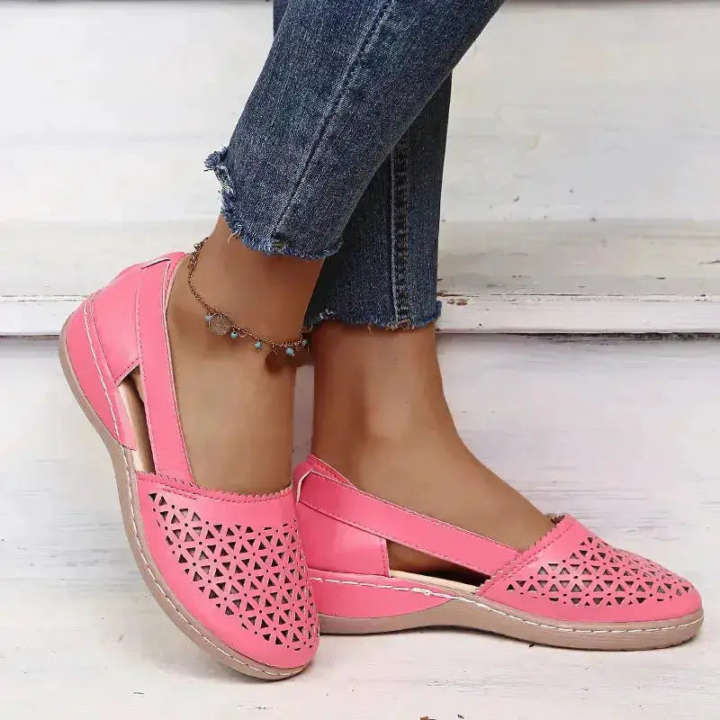 Stylish Cutout Round Toe PU Leather Loafers by Parfymia
