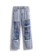 Men's Distressed Patchwork Jeans