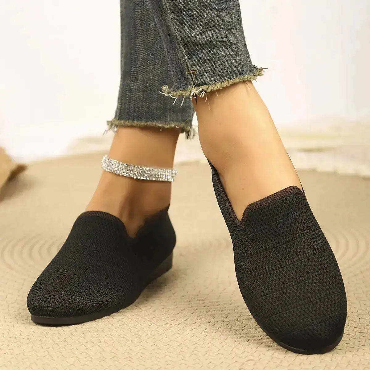 Comfortable Breathable Knit Slip-On Loafers by Parfymia