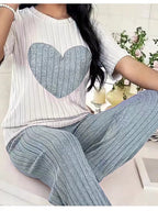 Women's Loungewear Heart Ribbed Knit Set
