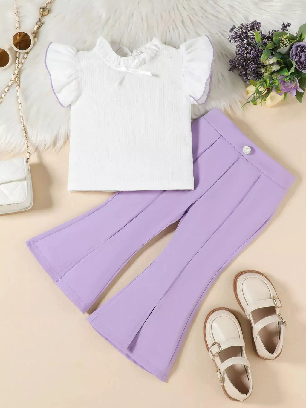 Girls Ruffle Trim Top And Flare Leg Pants Set For Parties — Parfymia
