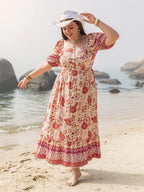 Women's Plus Size Printed Square Neck Dress