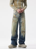 Men's Distressed Wide-Leg Jeans