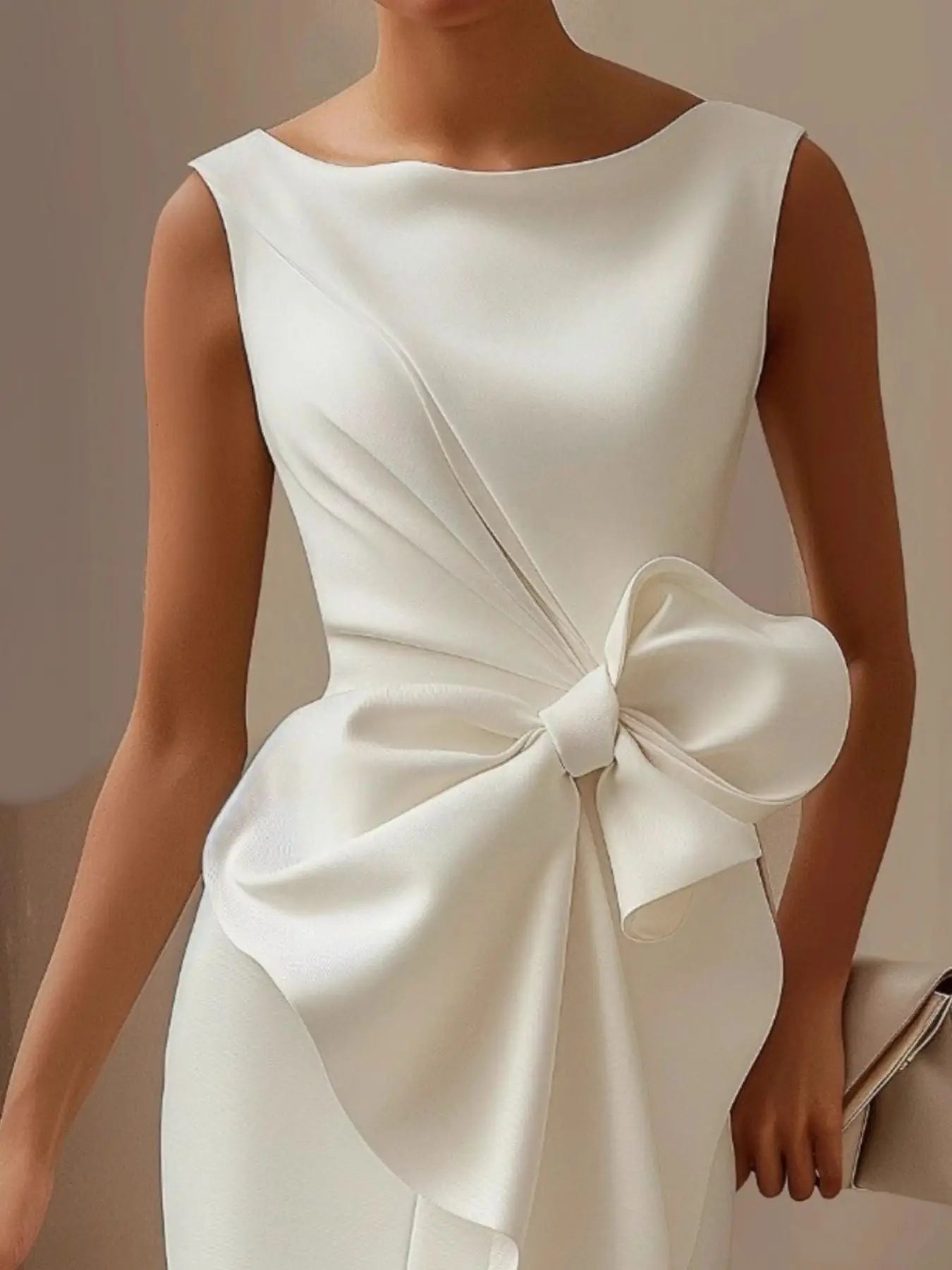 Full Size Bowknot Front Sleeveless Dress Plus Size Trendsi