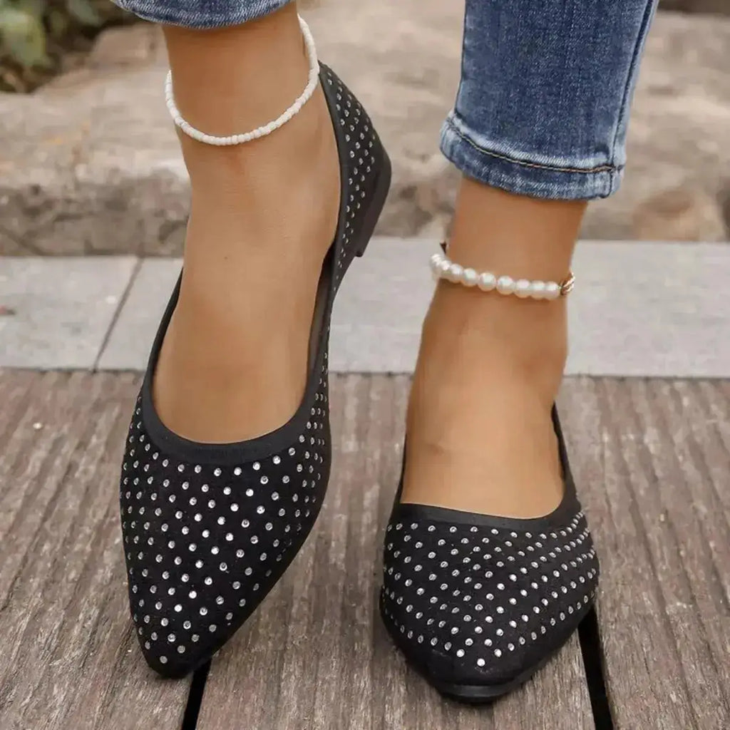 Rhinestone Accented Point Toe Flats for Women by Parfymia
