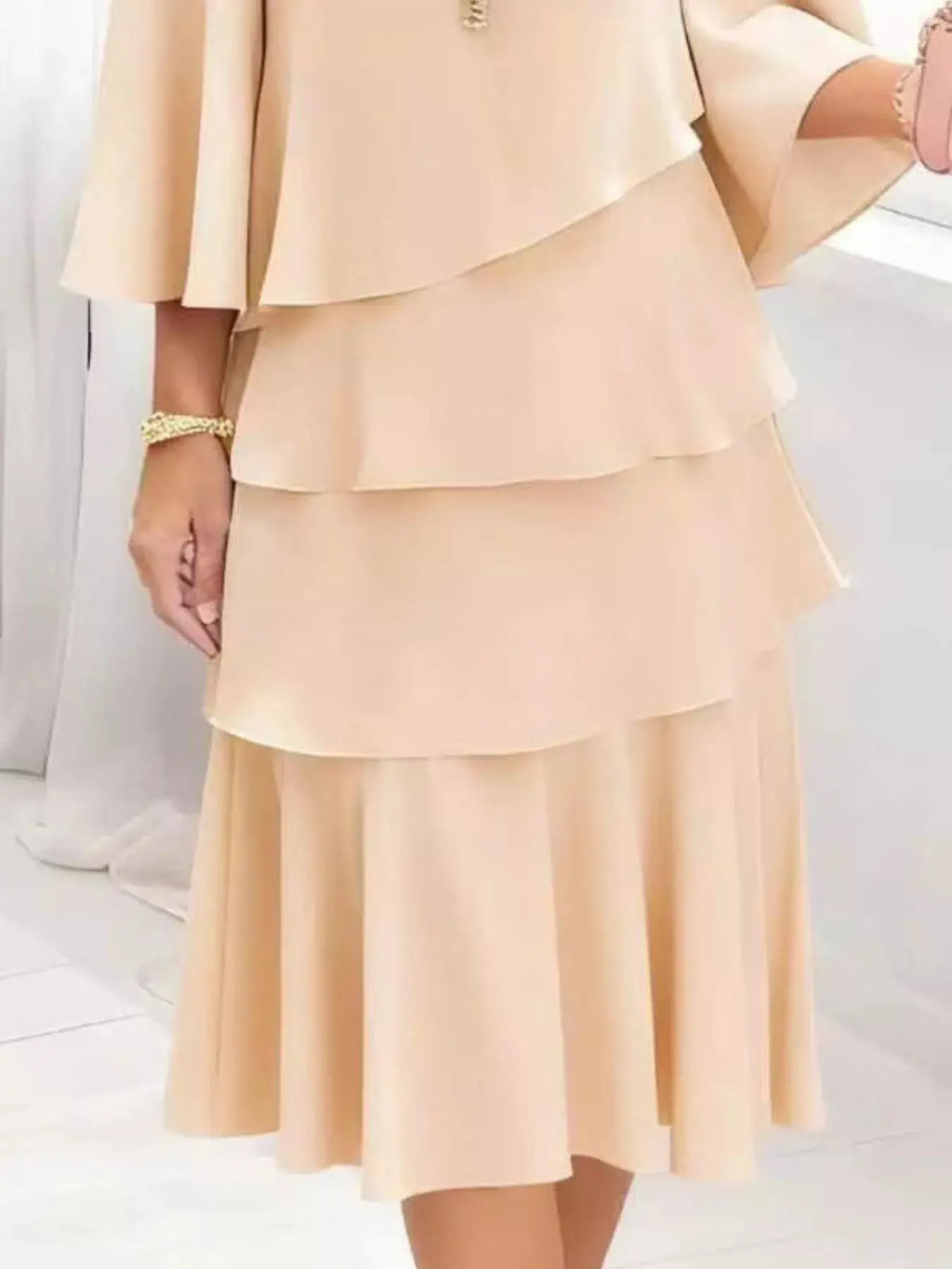 Full Size Ruffled Layered 3/4 Sleeve Dress Plus Size Trendsi