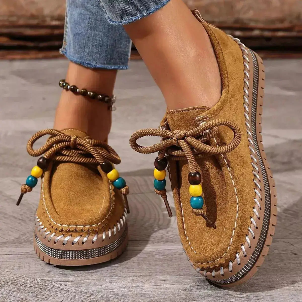 Stylish Suede Round Toe Platform Loafers by Parfymia