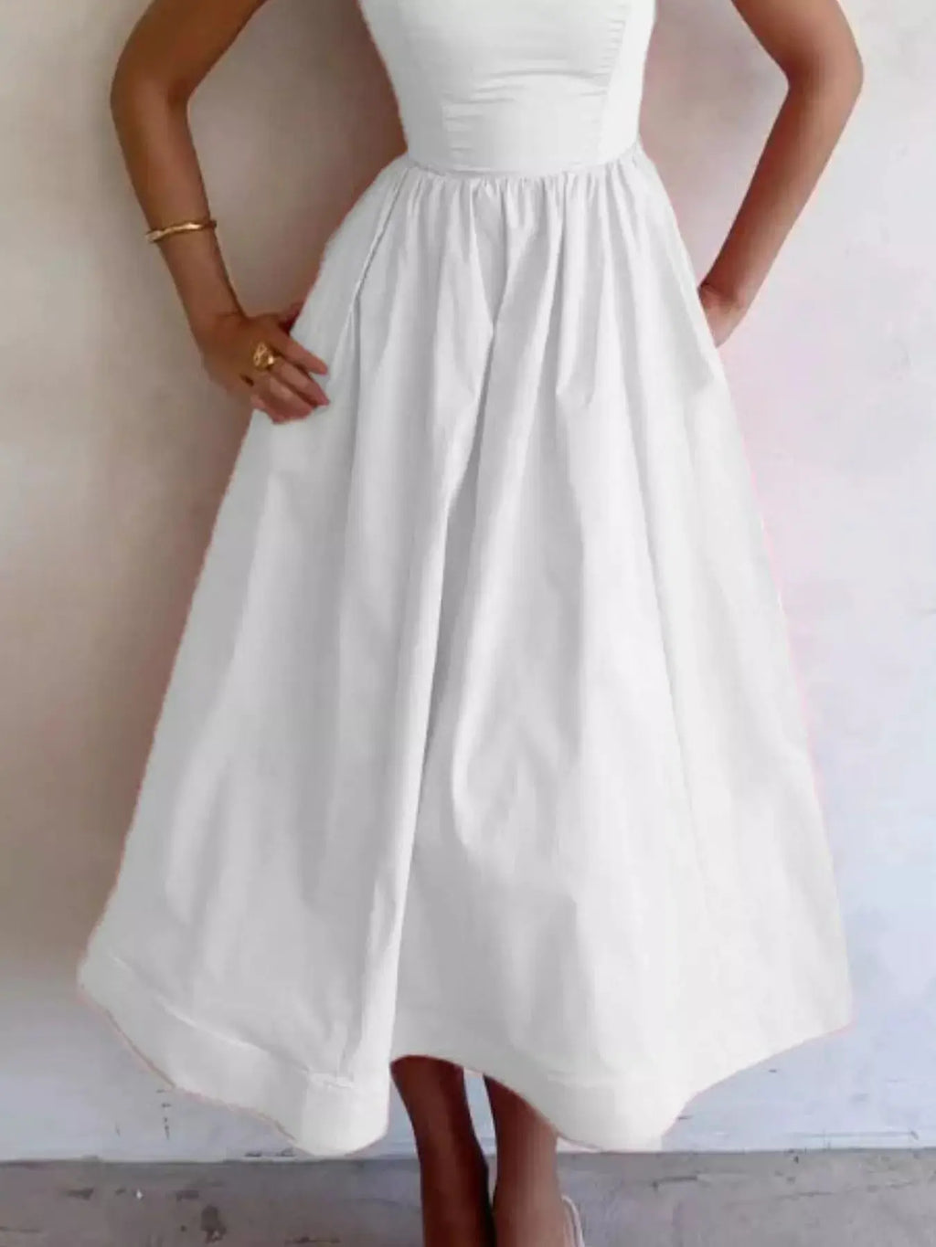 Adjustable Strap Scoop Neck Midi Dress Trendsi