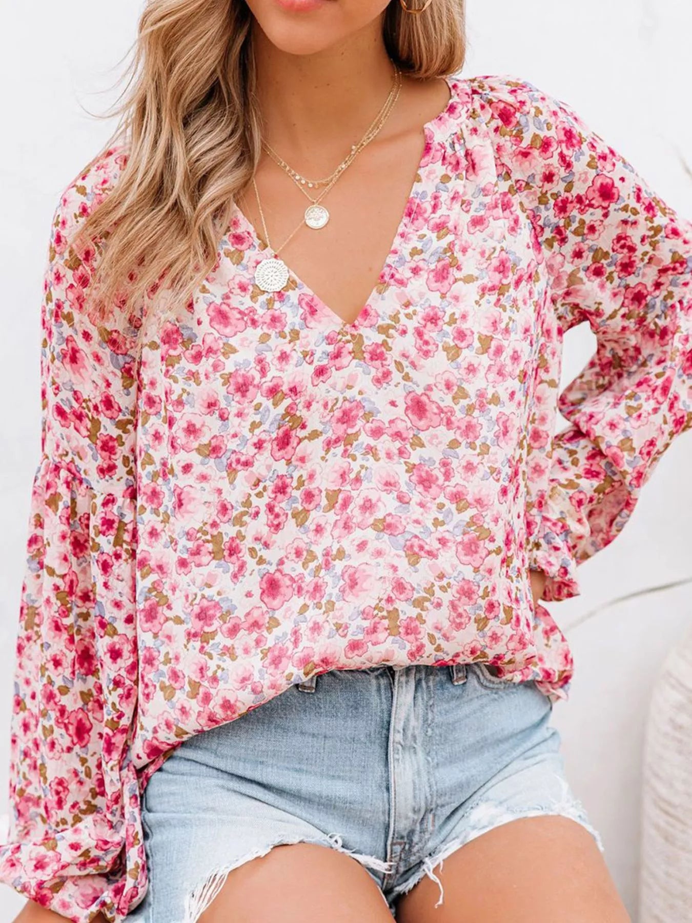 Women's Floral Print V-Neck Blouse Plus Size