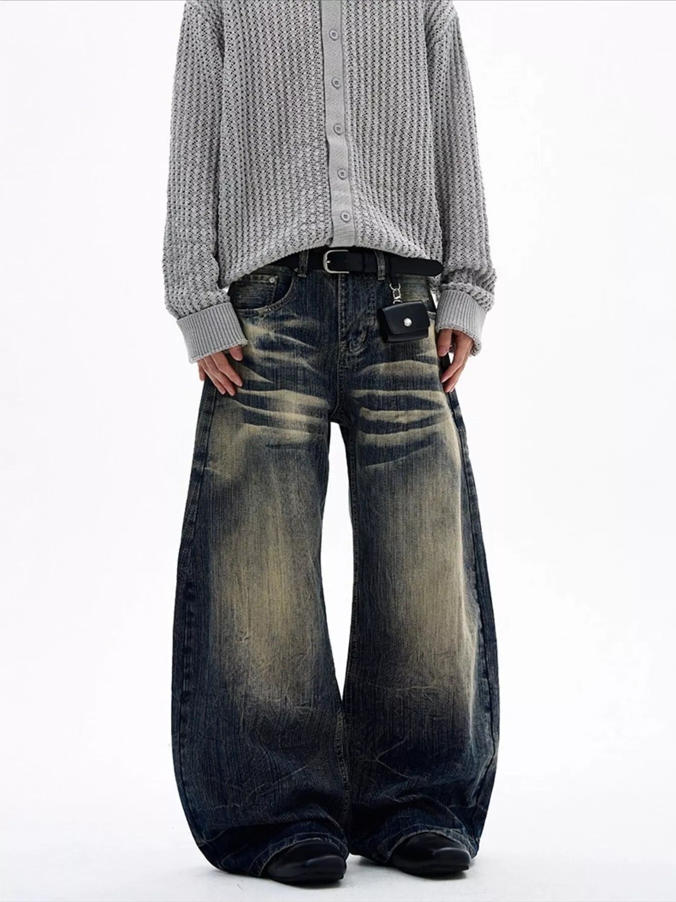 Men's Pants Vintage Wash Wide Leg Plus