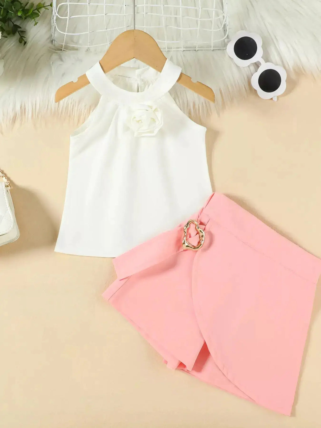 Girls Sleeveless Top And Skort Set With Bow Accent — Parfymia