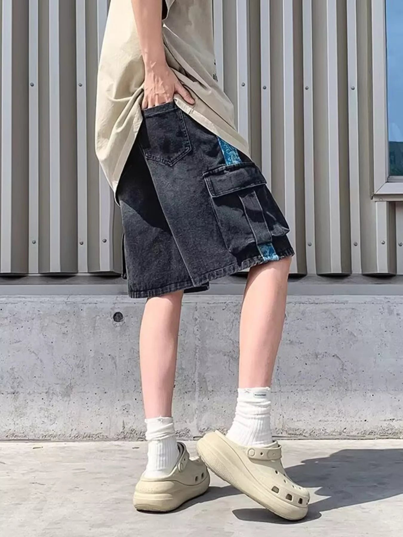 Men's Full Size Vintage Wash Cargo Denim Shorts Plus Size