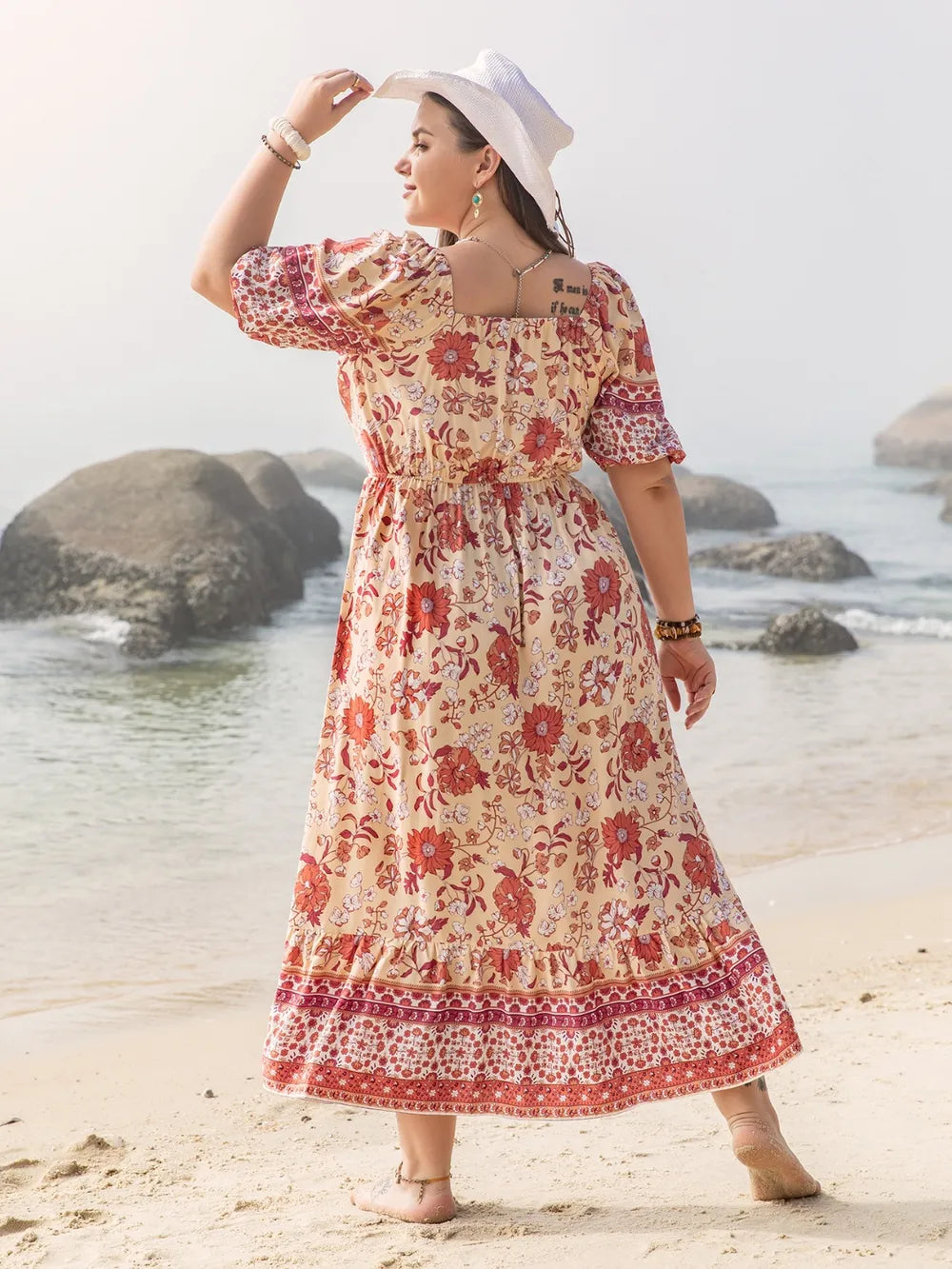Women's Plus Size Printed Square Neck Dress