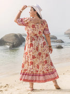 Women's Plus Size Printed Square Neck Dress