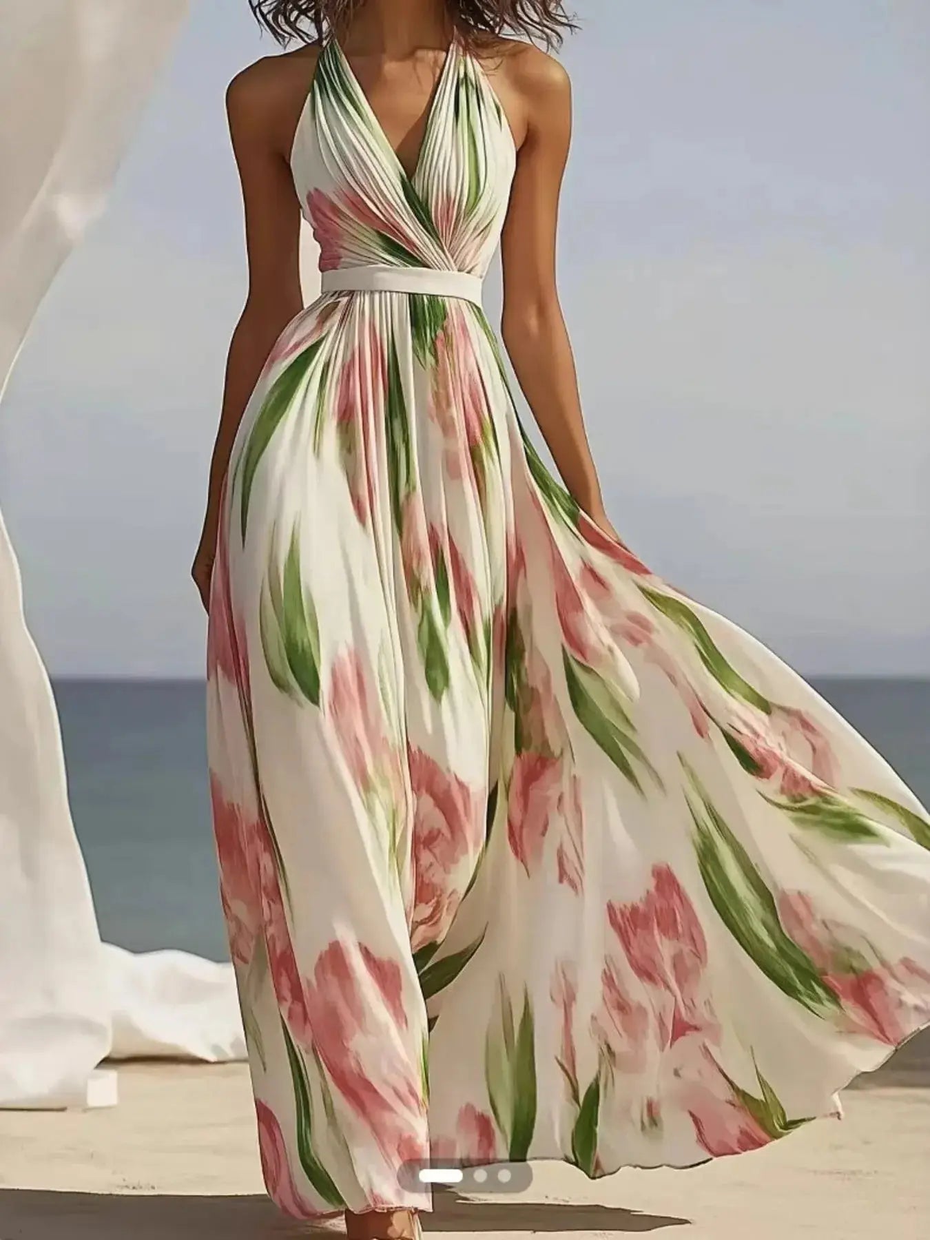 Floral Print Halter Neck Maxi Dress Trendsi