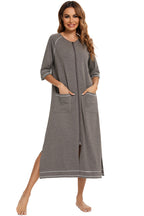 Women's Night Dress with Zip Front & Pockets