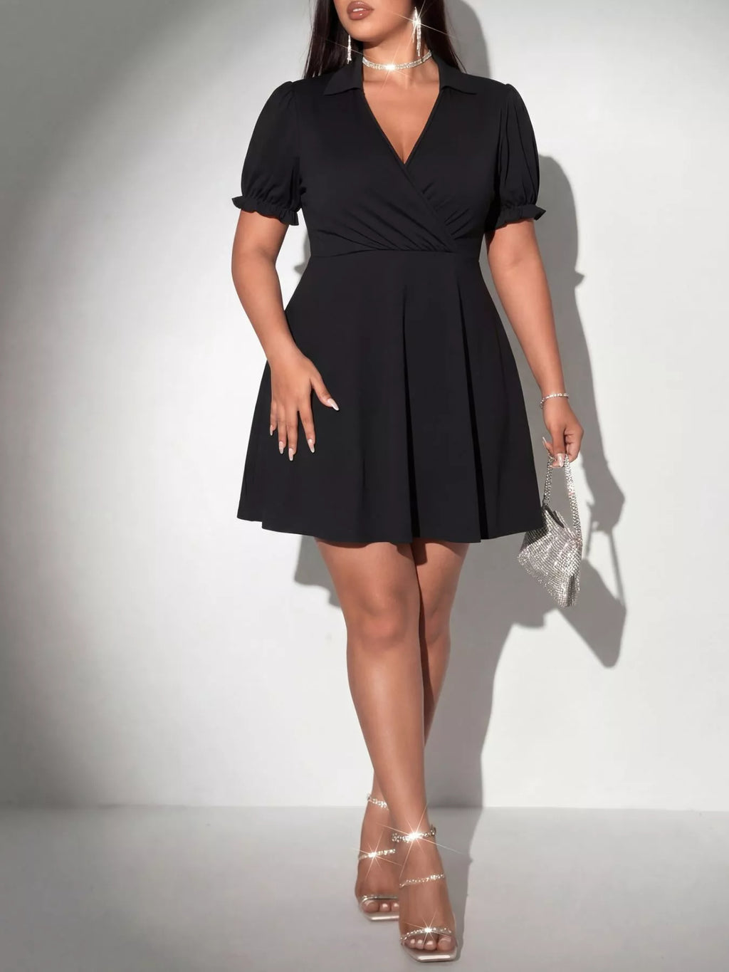 Women's Plus Size Surplice Mini Dress