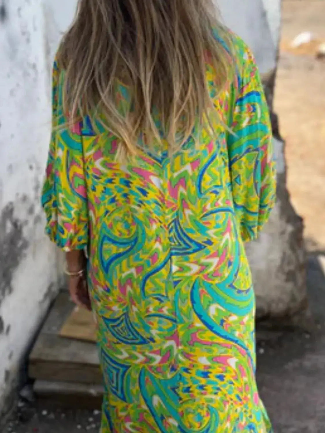 Full Size Printed V-Neck Dress with Pockets Plus Size Trendsi