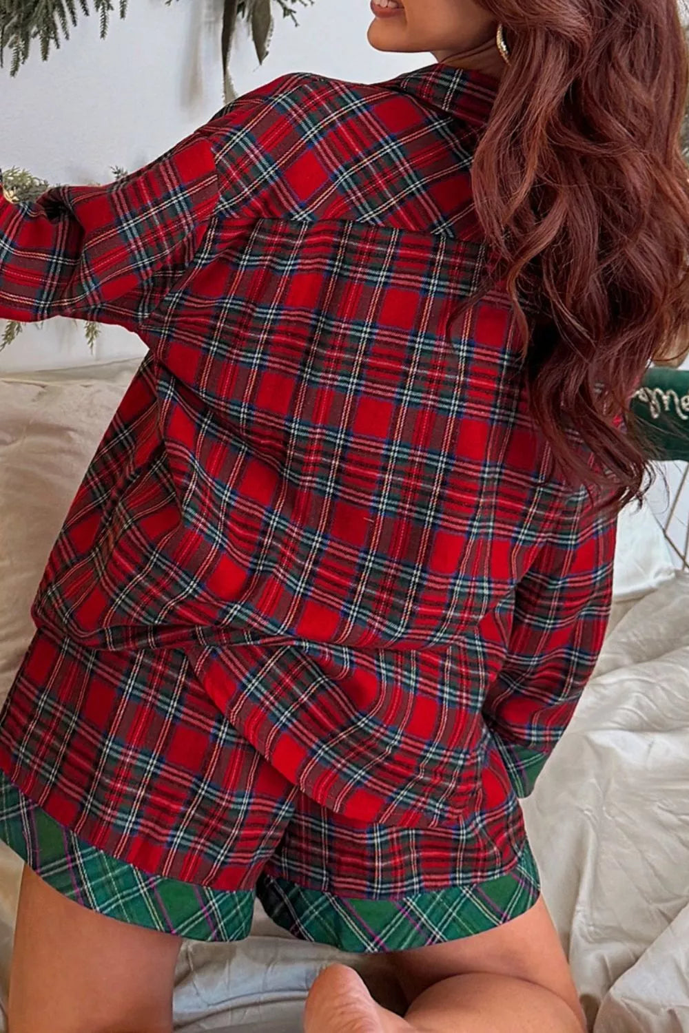 Women's Loungewear Plaid Contrast Patch Pajama Set