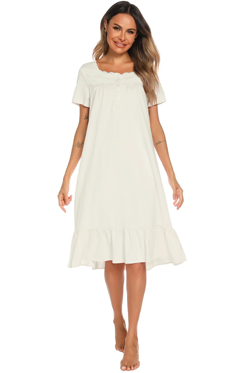 Women's Lounge Dress – Lace Square Neck