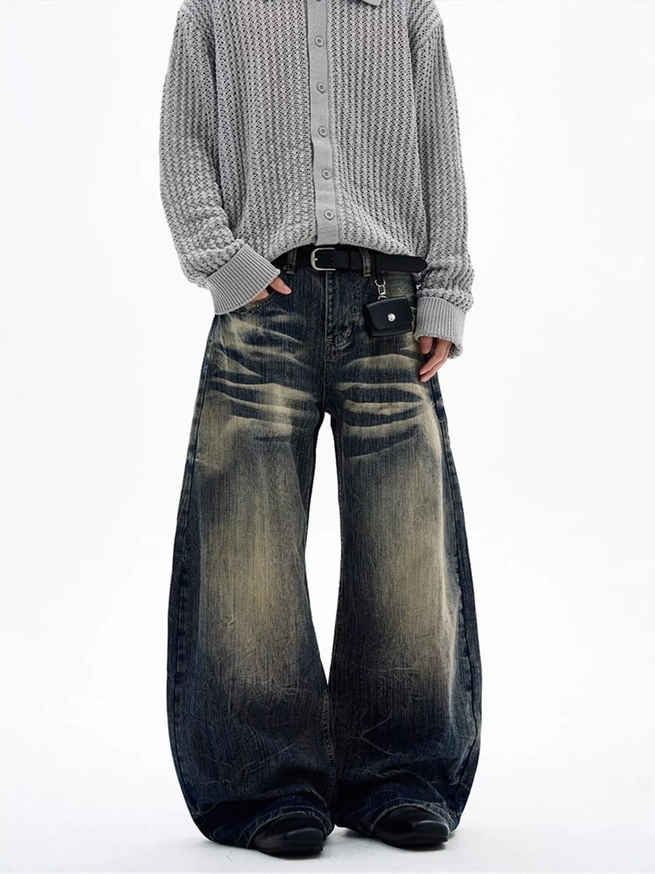 Men's Pants Vintage Wash Wide Leg Plus