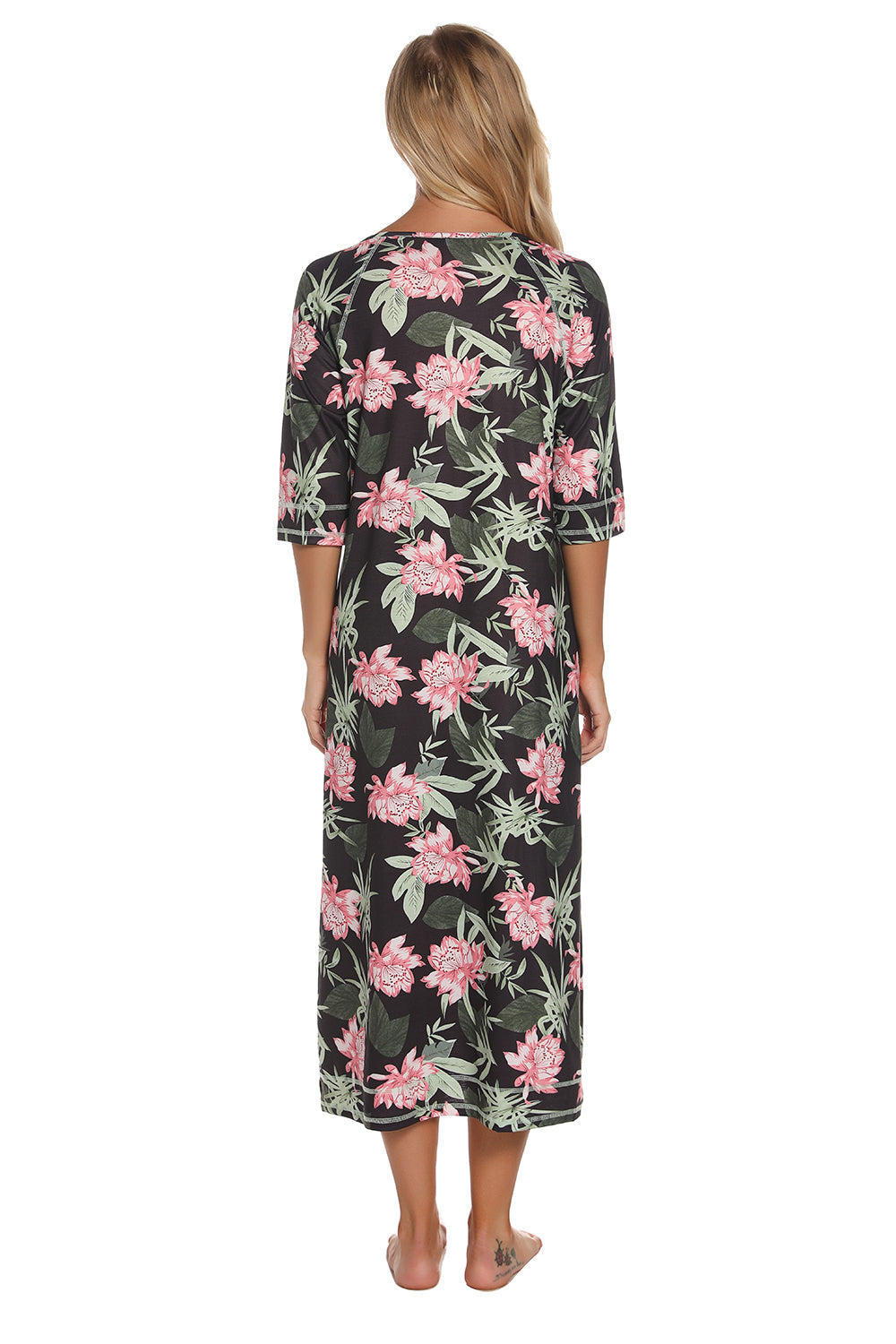 Women's Printed Slit Night Dress with Pockets