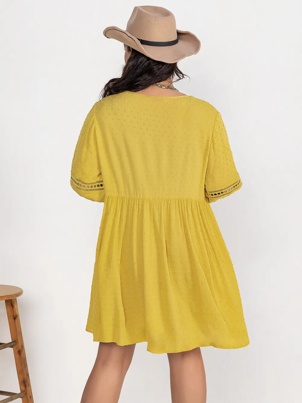 Women's Plus Size Eyelet Mini Dress in Yellow