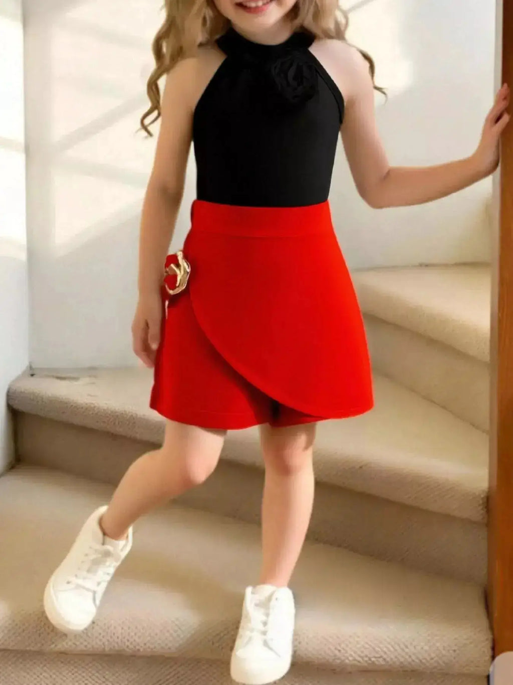 Girls Sleeveless Top And Skort Set With Bow Accent — Parfymia
