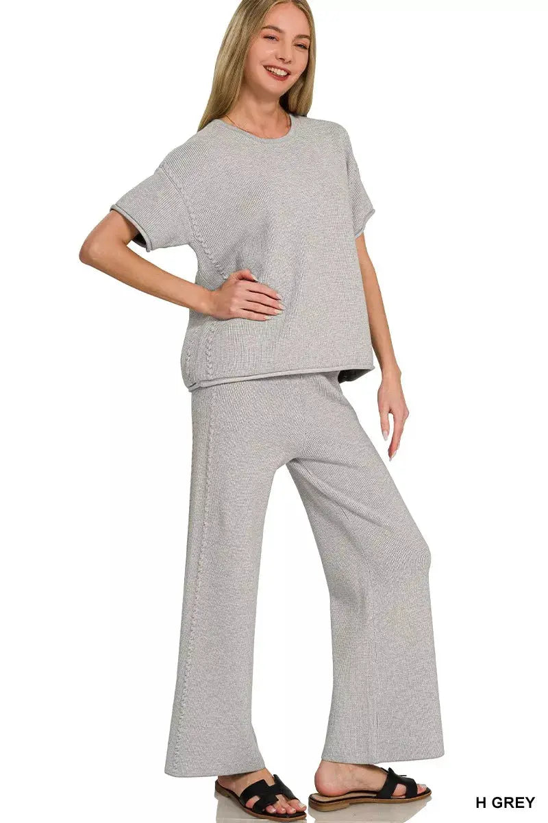 Zenana Viscose Round Neck Top And Pants Set Lounge Wear For Relaxed Comfort — Parfymia