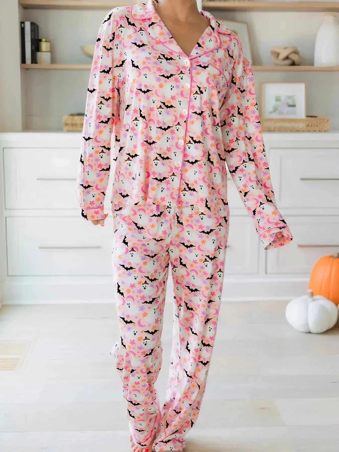 Halloween Ghost Print Lounge Set Top and Pants