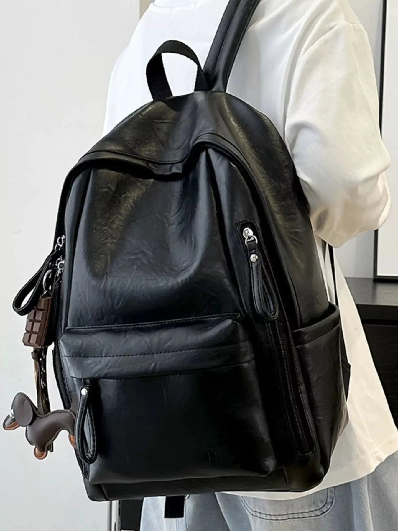 PU Leather Textured Backpack Bag With Front Pocket — Parfymia