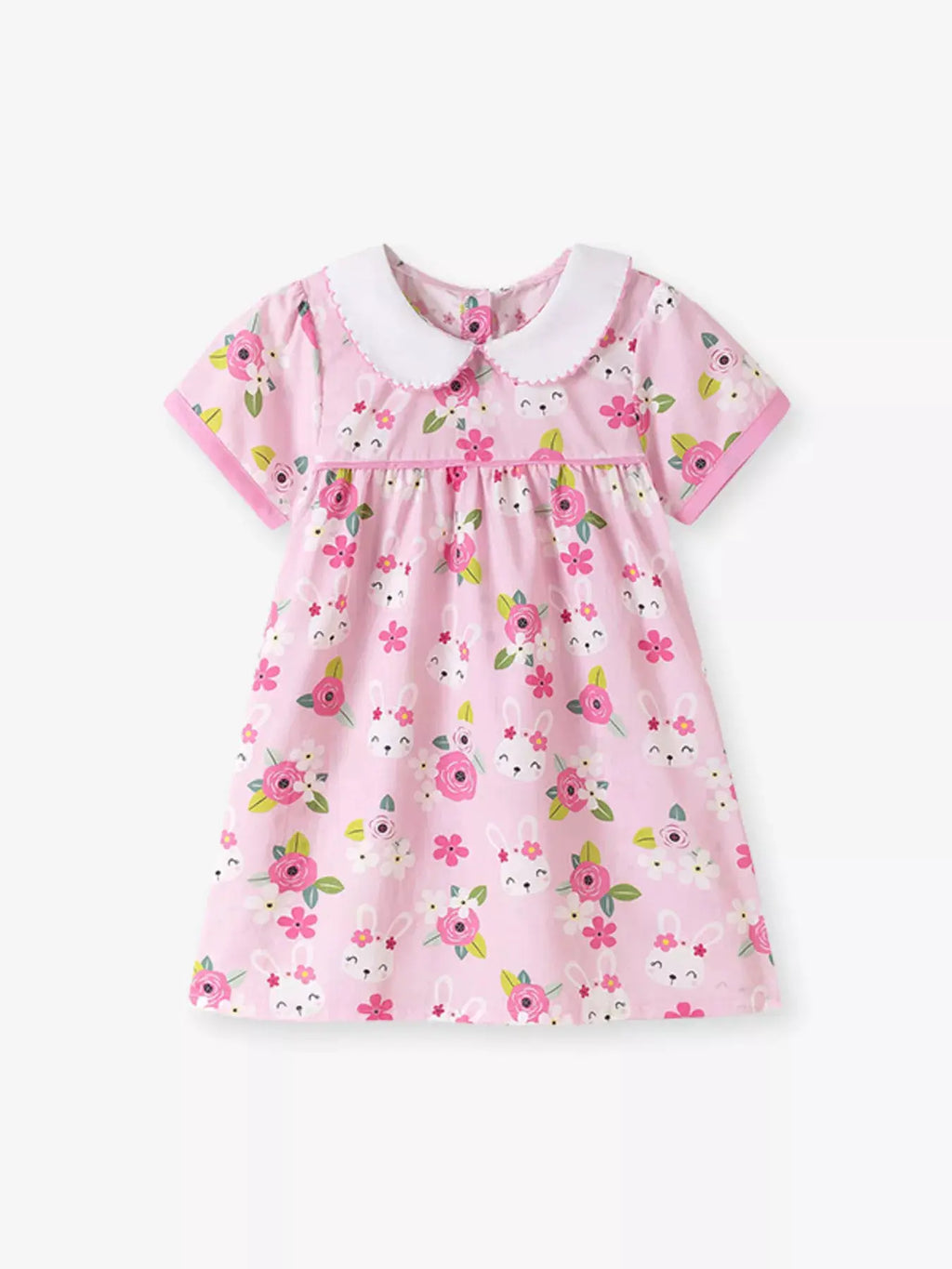 Pink Bunny Floral Print Peter Pan Collar Dress for Girls — Parfymia