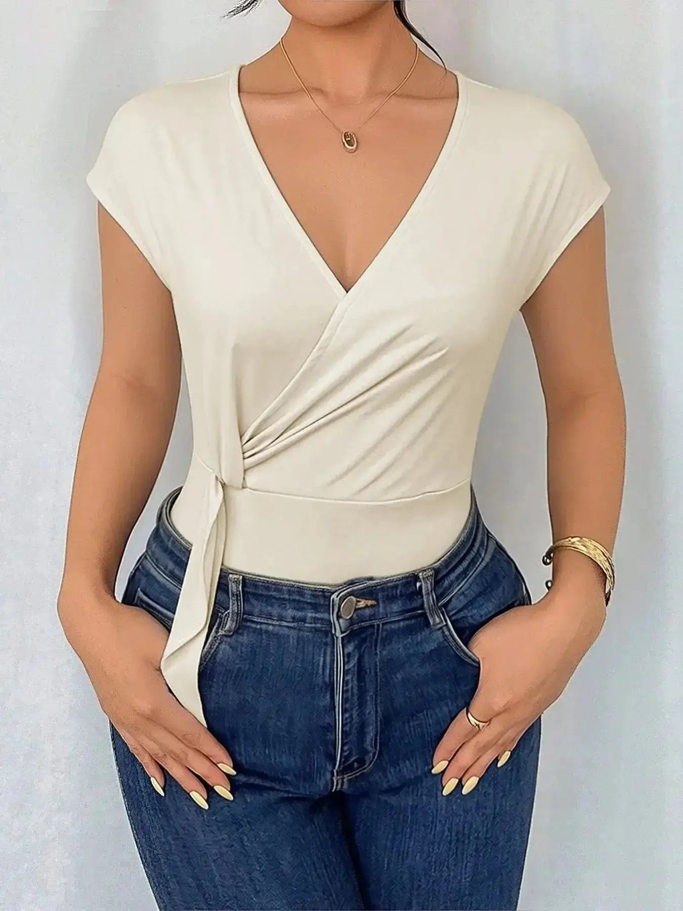 Surplice Cap Sleeve Bodysuit by Parfymia