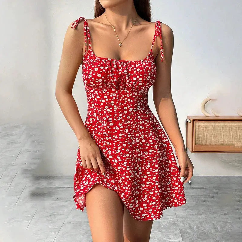 Floral Print Summer Dress – A-Line Waist-Trimming Women's Casual Dress Dropshipman