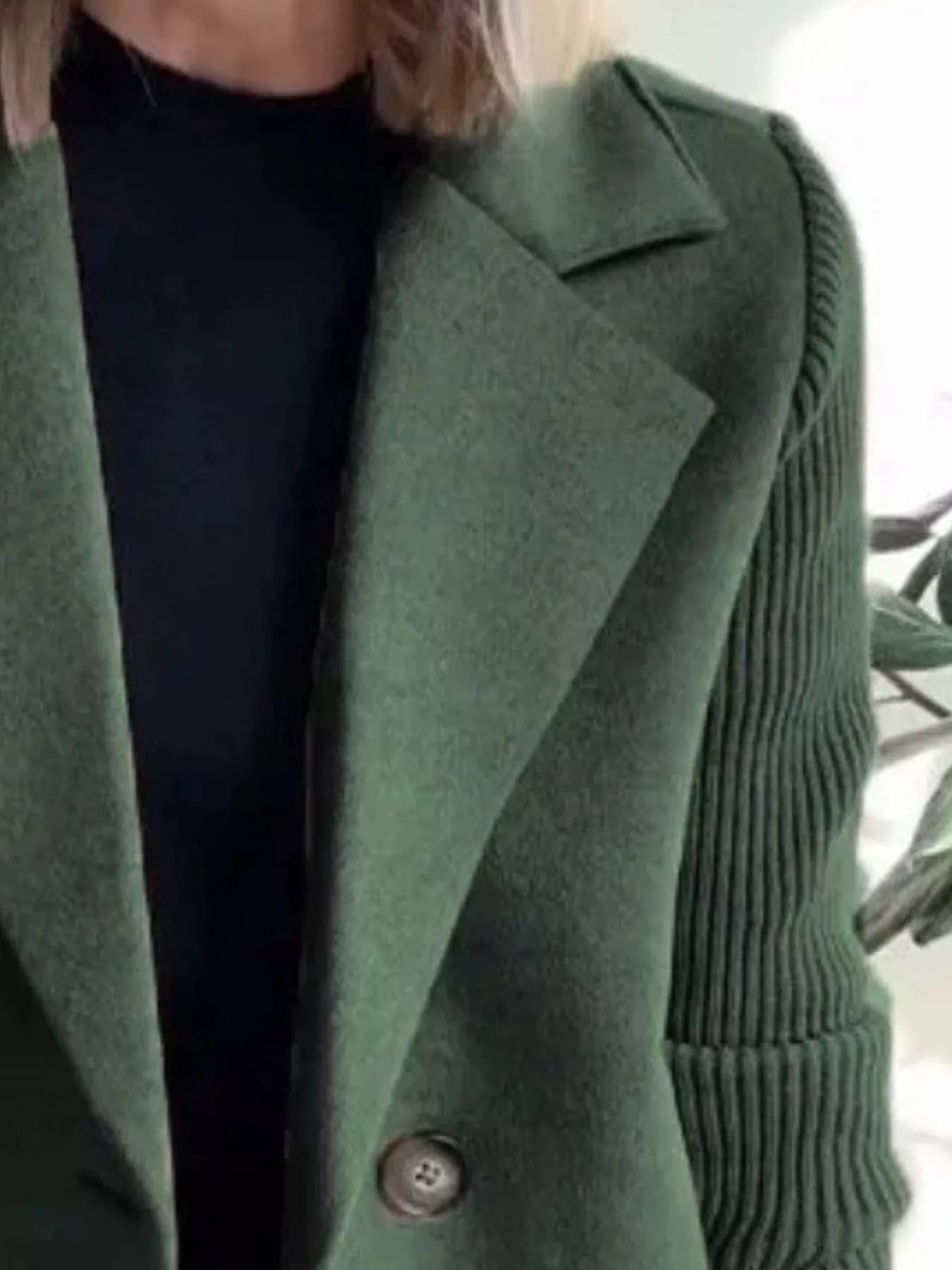 Women's Double-Breasted Jacket with Knit Sleeves