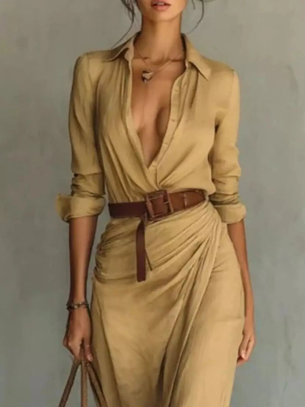 Full Size Ruched Long Sleeve Maxi Dress Plus Size Trendsi