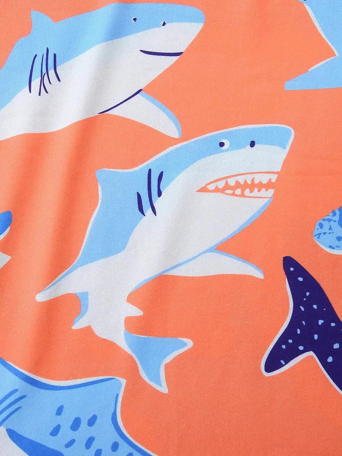 Shark Print Children's Casual Tee and Shorts Set by Parfymia