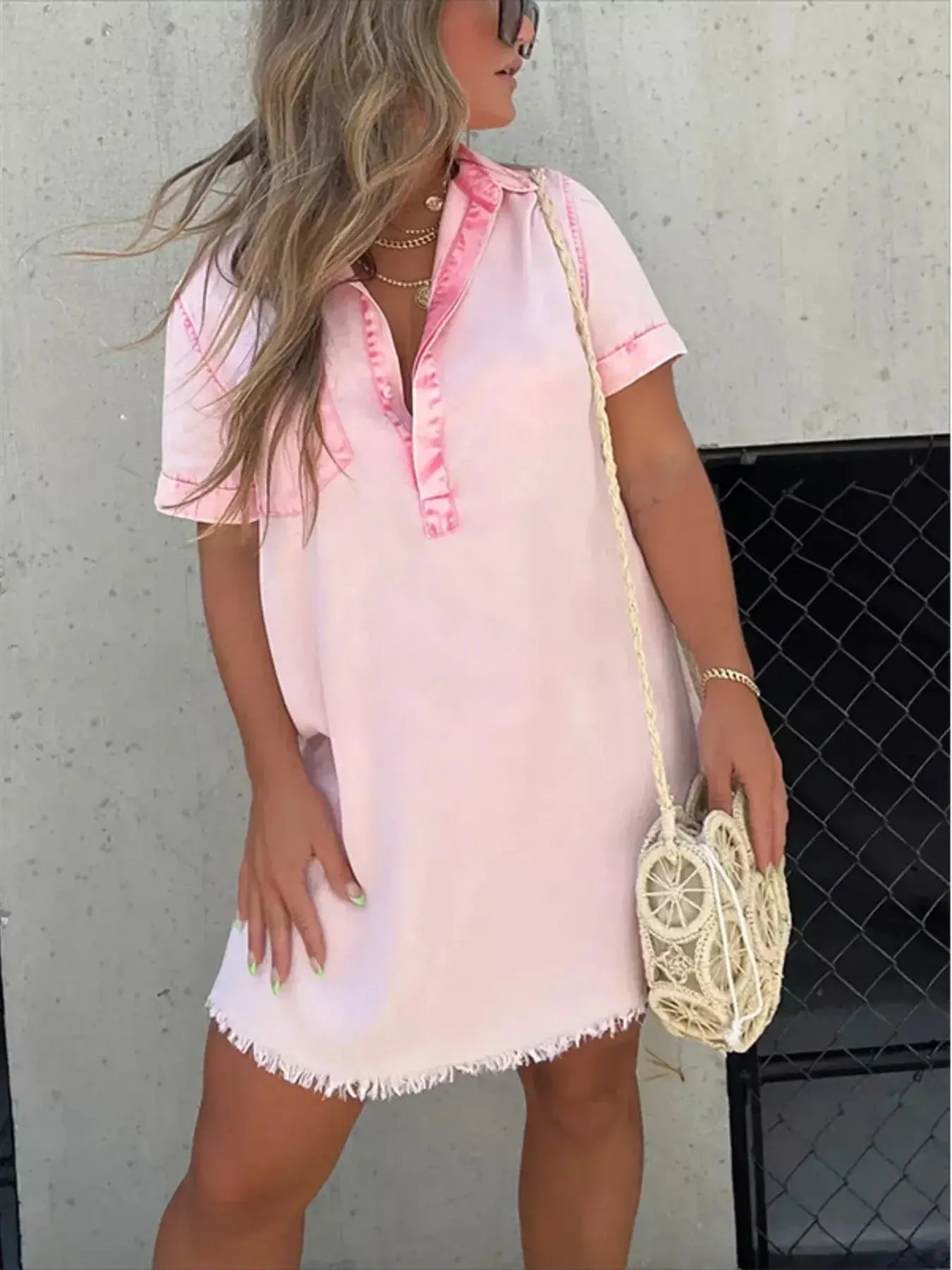 Full Size Raw Hem Short Sleeve Dress Plus Size Trendsi