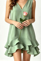 Women's Mini Dress – Ruffle Hem V-Neck