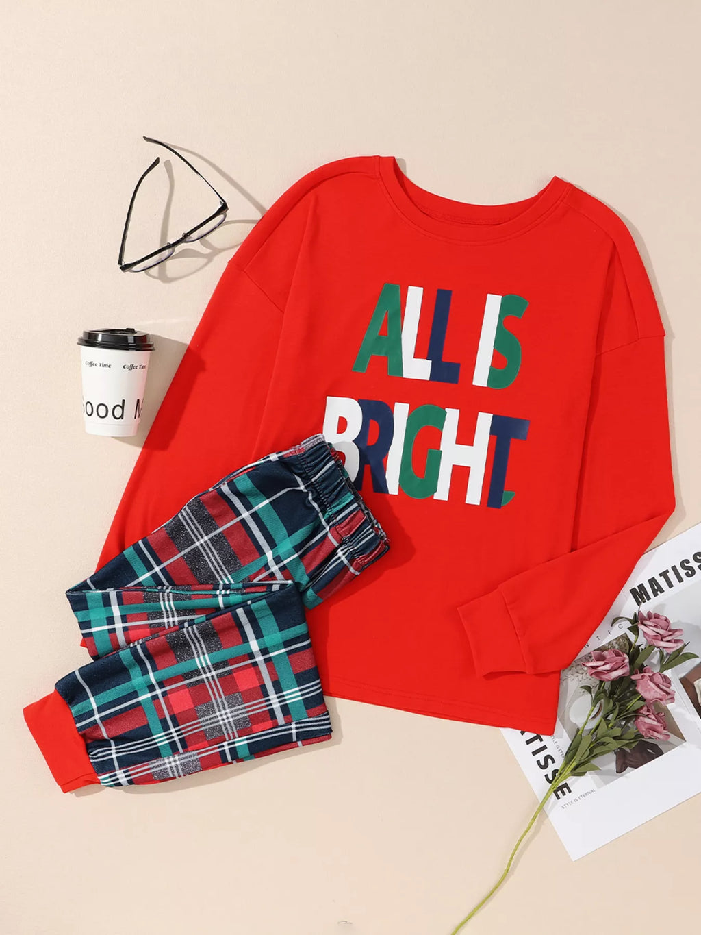 Women's Loungewear Graphic Christmas Plaid Pajamas Set