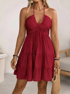 Women's Plus Size Halter Neck Tiered Ruffle Mini Dress