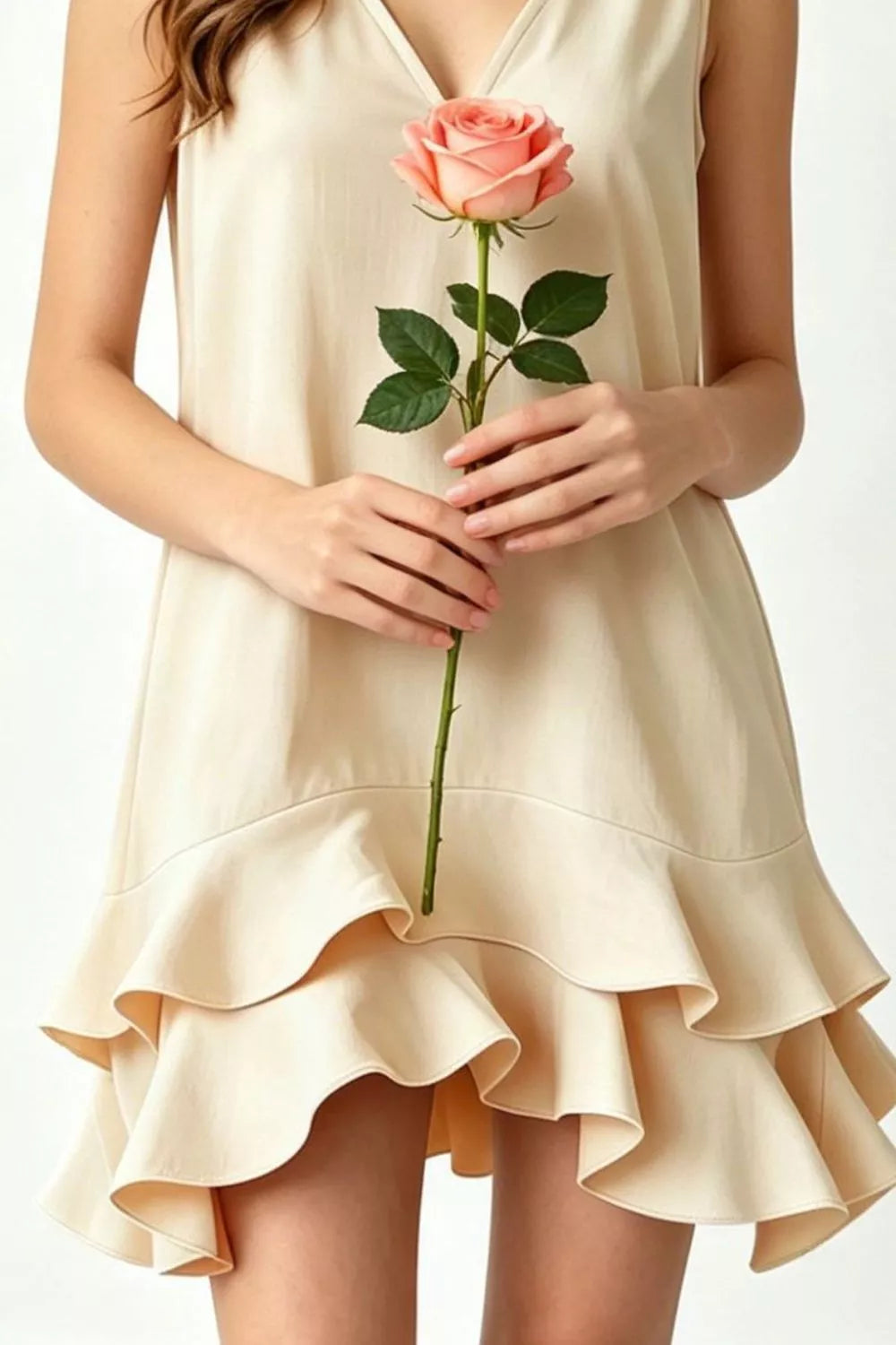 Women's Mini Dress – Ruffle Hem V-Neck