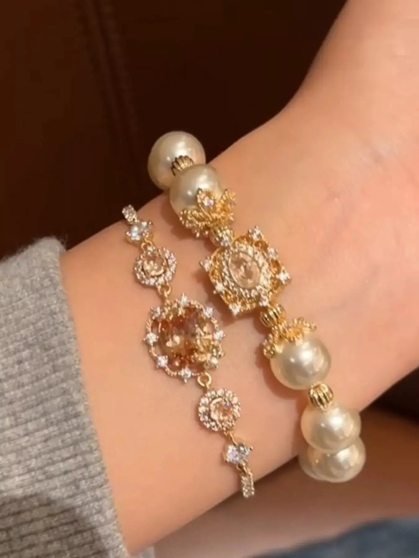 18K Gold Plated Pearl Bracelet With Sparkling Zircon Accents — Parfymia