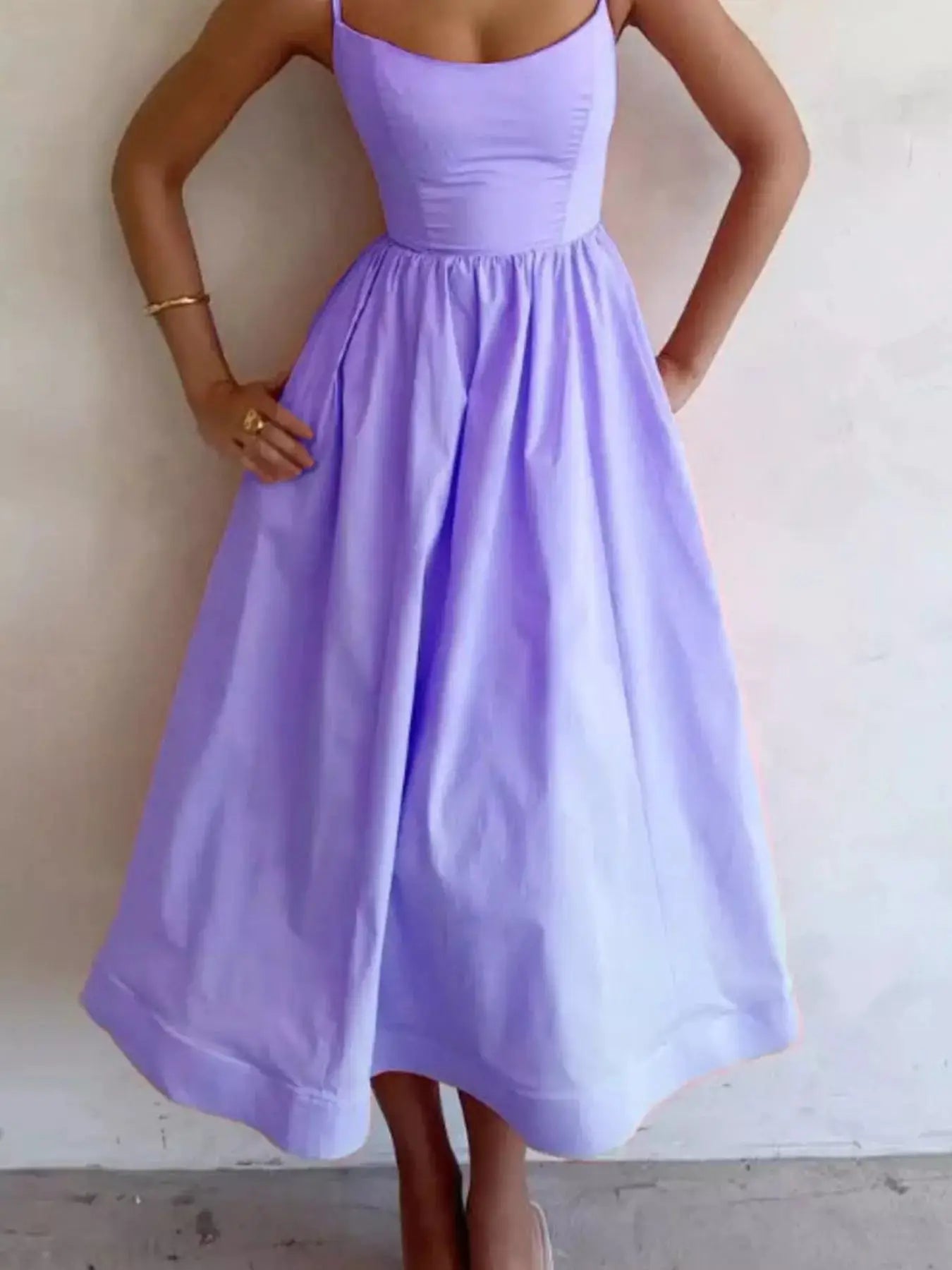 Adjustable Strap Scoop Neck Midi Dress Trendsi